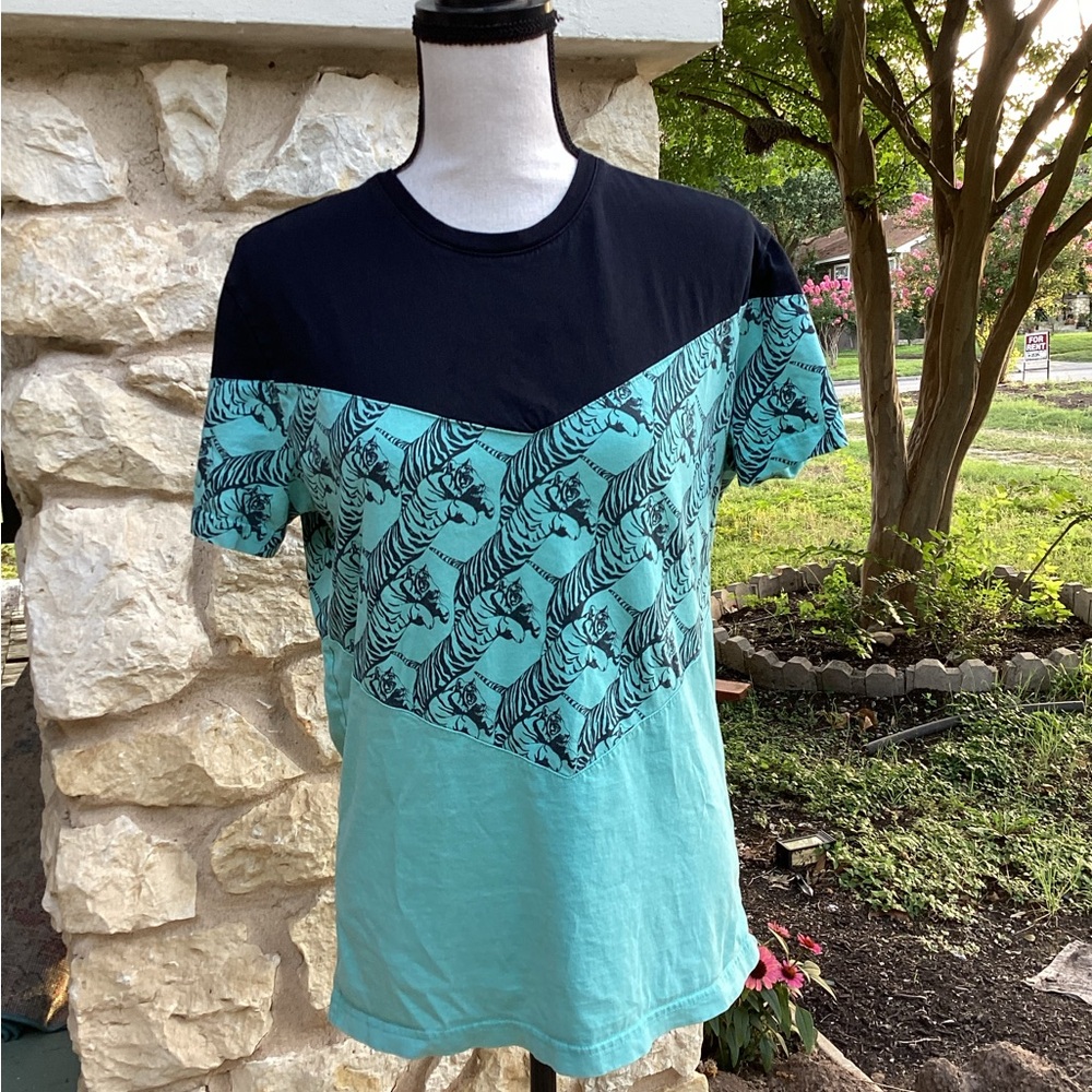 Versace Jeans Collection Black and Teal Tiger Print Tee